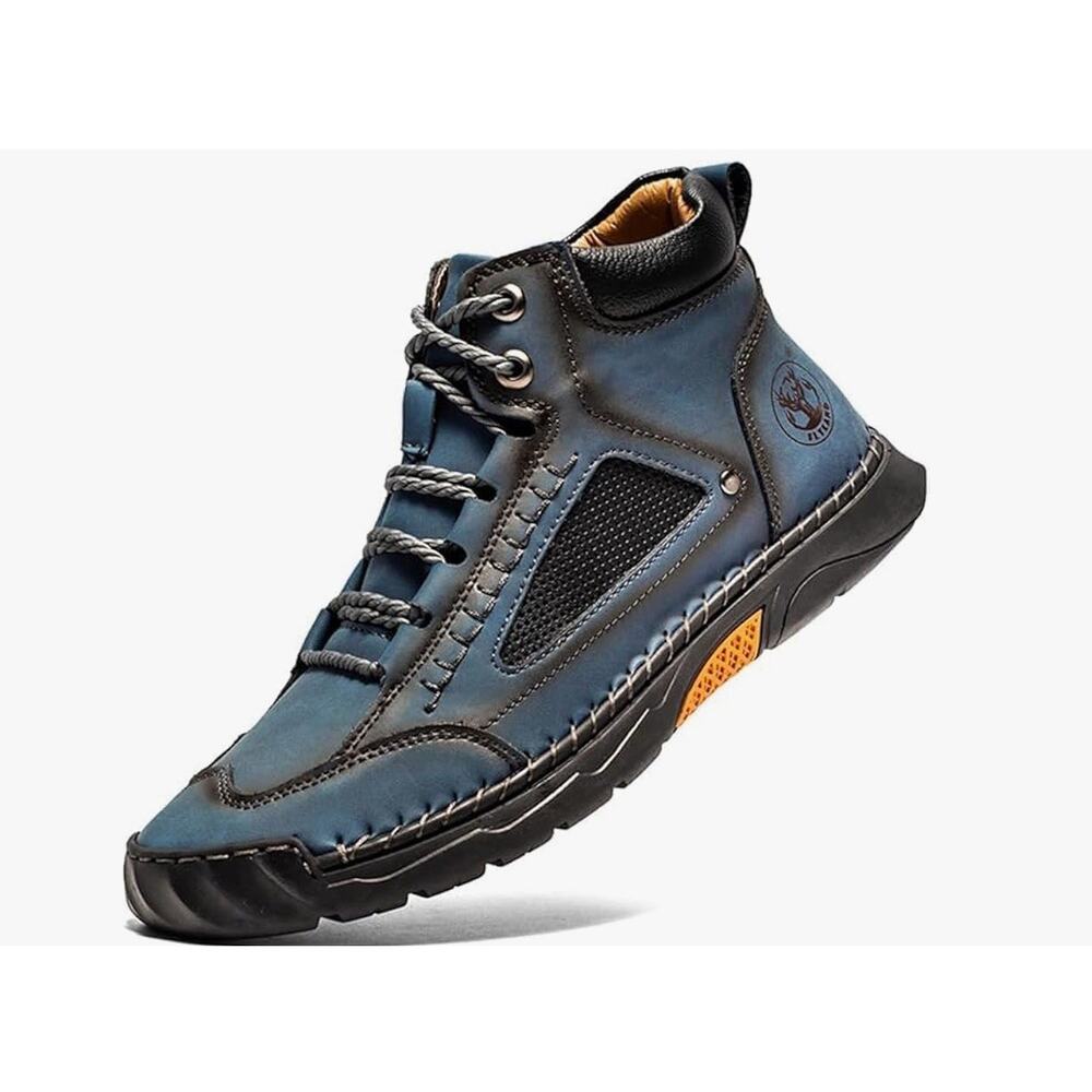 FLYLAND Men's Casual Leather Fashion Sneakers Ankle Chukka Boots Handmade Blue